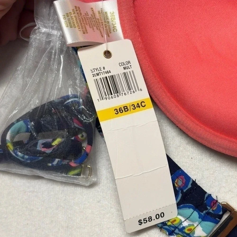 NWT Anne Cole Bandeau Bikini Top Padded Holiday Paisley‎ Colorful Womens 36B/34C